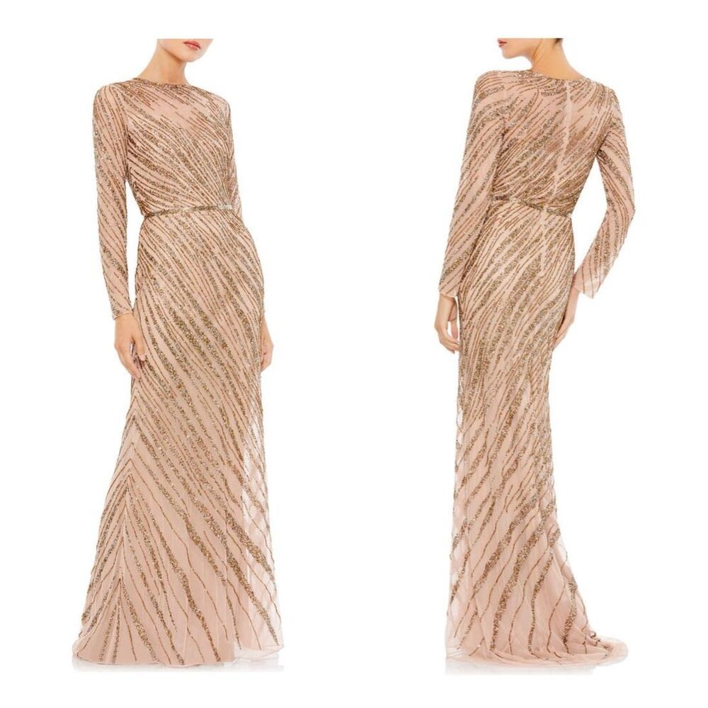 NWT Mac Duggal Beaded Long Sleeve Tulle Column Gown Size 4 $598